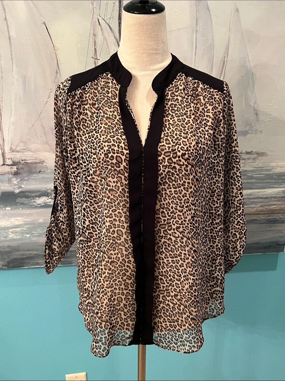 Karlie Leopard Print Sheer Blouse, Medium